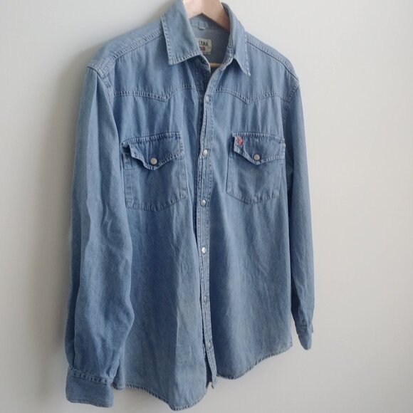 Big Star Mens 100% cotton snap front blue denim lightweight jean shirt Small - Picture 2 of 14
